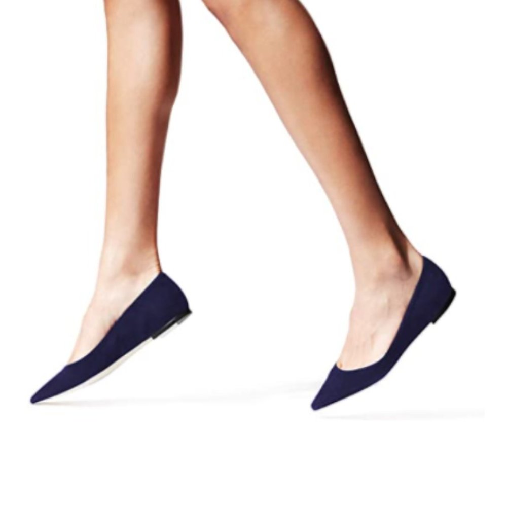 YDN Dark Blue Pointy Toe Flats Suede Casual Shoes